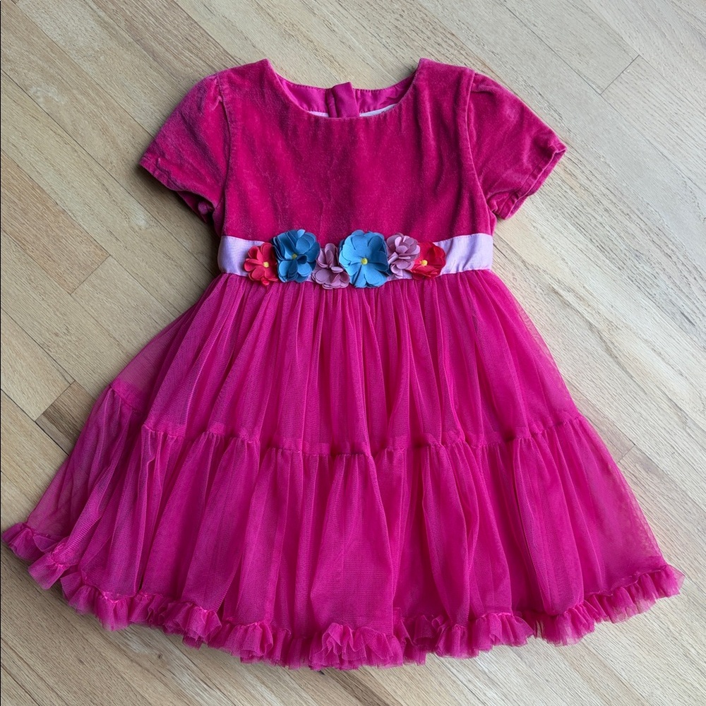 Mini Boden Pink Tulle Floral Belt Dress, 4-5Y